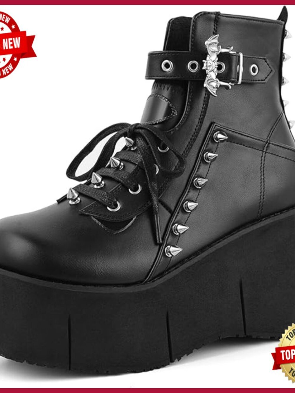 Chunky Platform Ankle Booties Wedge Goth Combat Motorcycle Boot Lace Up Zip
